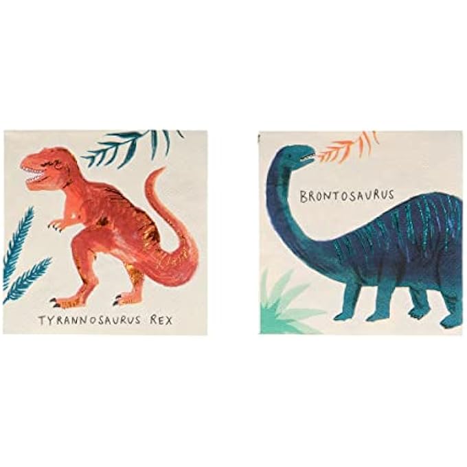 DINOSAUR KINGDOM SMALL NAPKINS PACK OF 16FOIL DINOSAUR PARTY PAPER NAPKINS IN 2 DESIGNS FOR BIRTHDAY, KIDS, ADULT, CELEBRATION, TABLE DECOR, FUN, THEMED EVENTS - Image 2